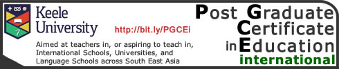 Post Graduate Certificate in Education (International) : Keele University PGCEi hosted by Harrow International School, Bangkok.<br>
Aimed at teachers in, or aspiring to teach in, International Schools, Universities, and Language Schools across South East Asia.